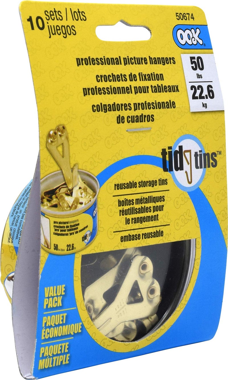 OOK 50674 Professional Picture Hangers, Reusable Art Hooks, Padded, Brass, 50lbs (10 Set) Gold - Image 4